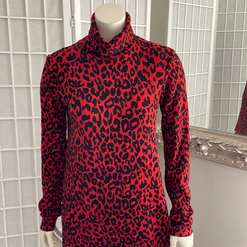 Zara Red Animal Print Knit Dress szM